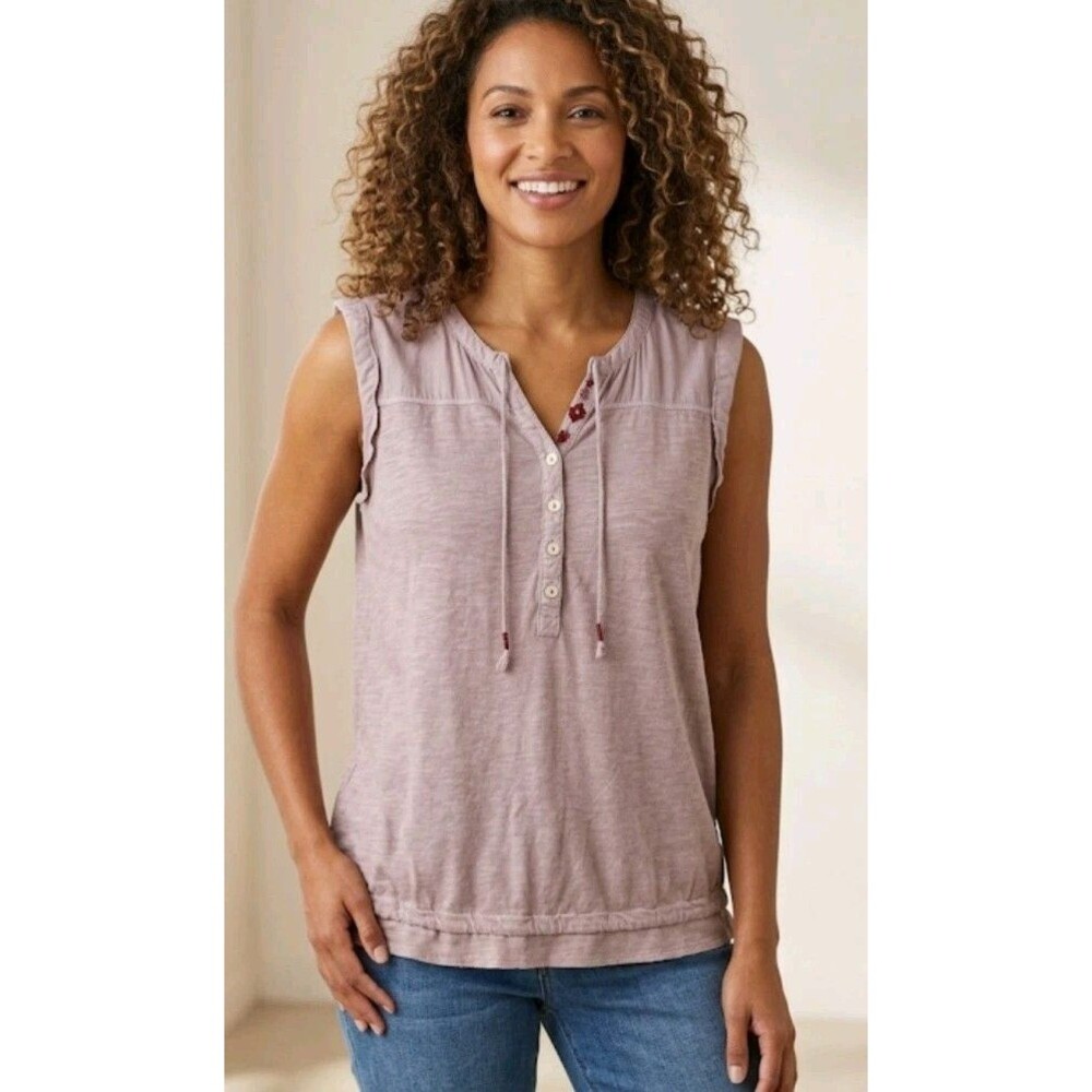 Jennifer & Grace Blouse Size L Short Sleeve Layered Hem Embroidery Back